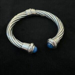 Cable Flex Cuff in sterling silver with blue topaz caps Rome Italy Ivan Perini